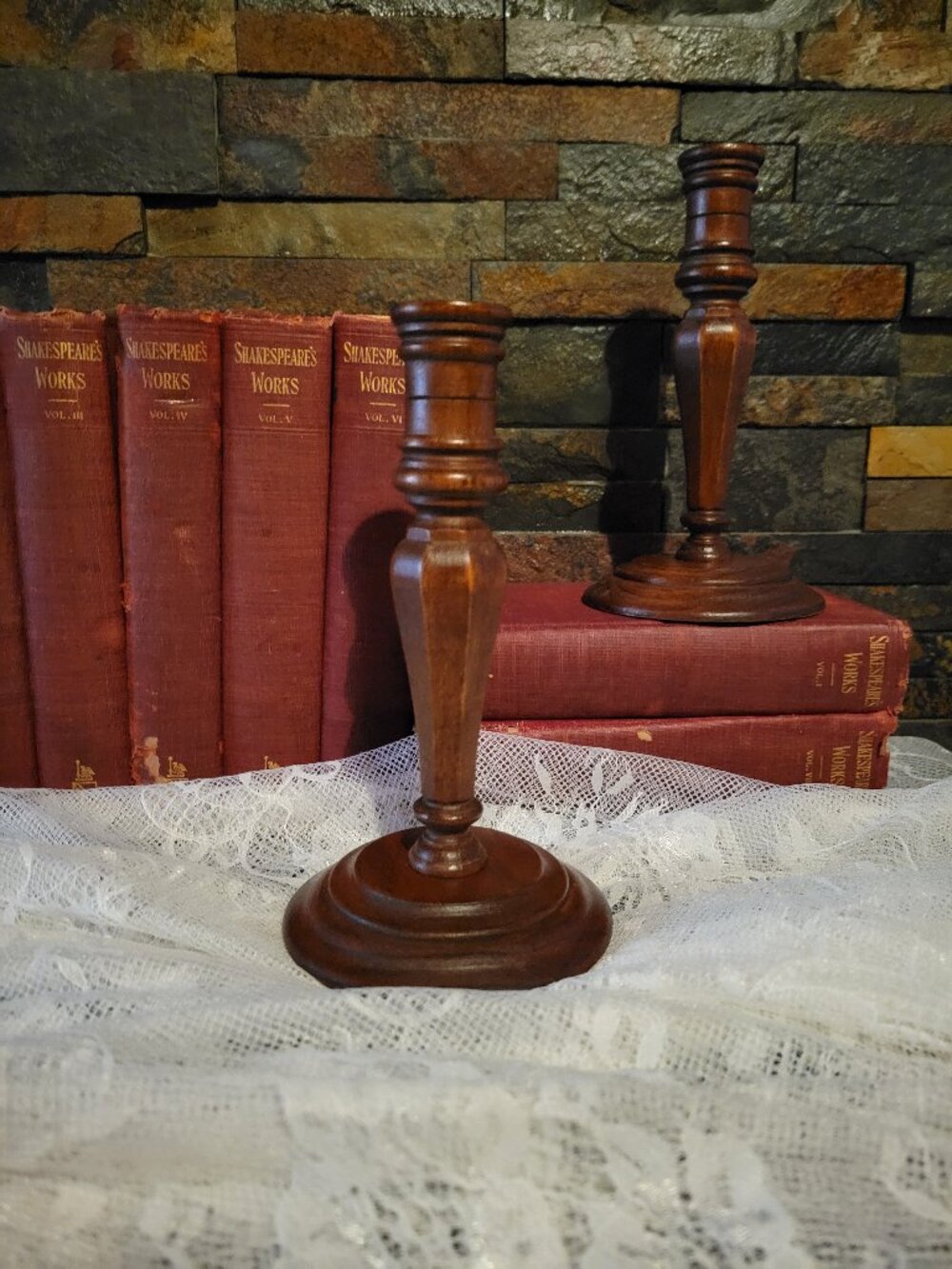 Vintage Turned Wood Candlestick Holders-Pair of 2 (7.75")